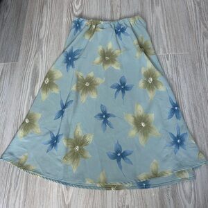 Floral Blue and Green Midi Skirt